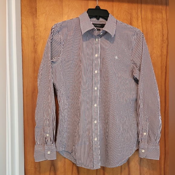 Lauren Ralph Lauren Tops - Lauren Ralph Lauren women's taylored brown pinstripe button-up shirt. Medium